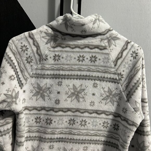 Eddie Bauer White/Gray Snowflake Fleece 1/4 Zip Pullover Women's Size M - Picture 8 of 10